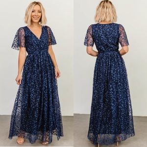 Baltic Born Marseille Embossed Maxi Dress Blue Size Medium